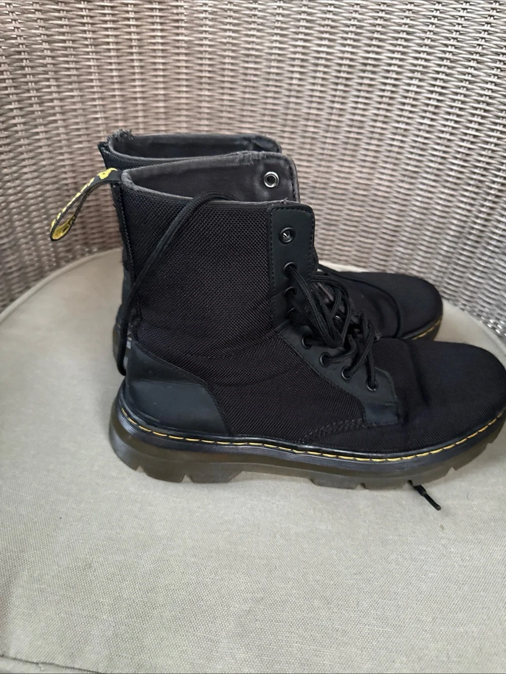 Converse Black Lace-Up Tactical Boots with Yellow Welt Stitching